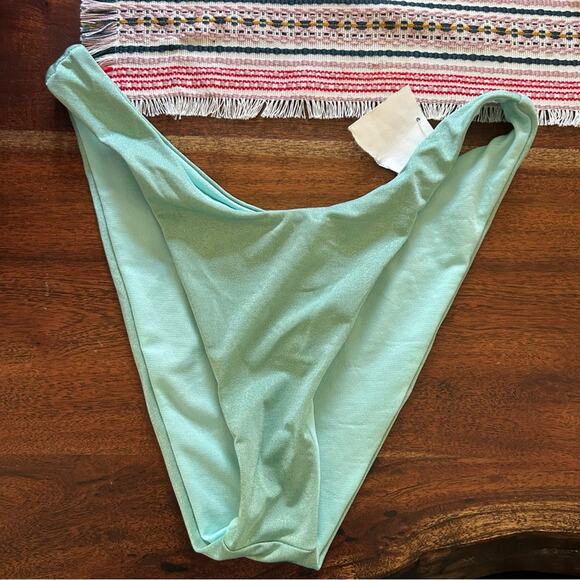 VYB PacSun Swim Shimmer High Cut Bikini Bottoms Aqua Blue Green NWT Size M - Picture 1 of 5